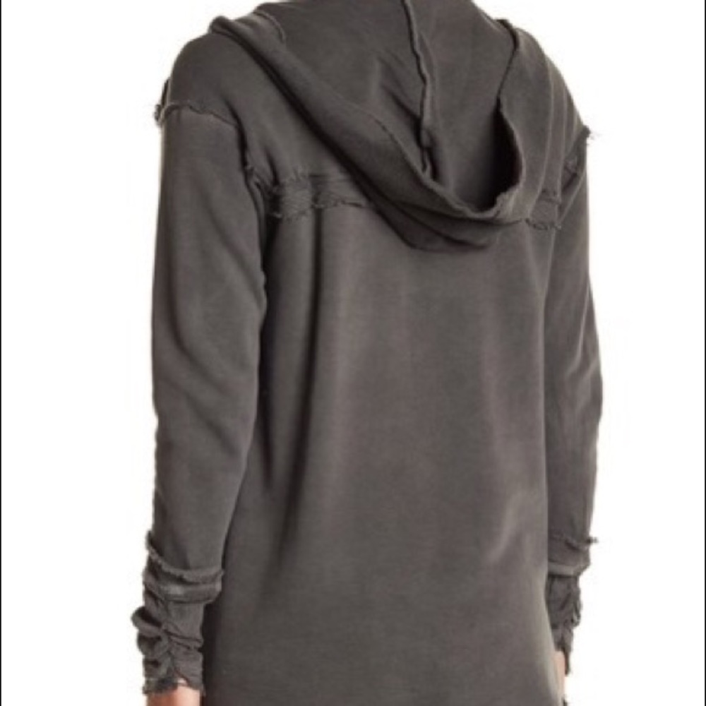 Bobeau Mixed Media Ruched Hooded Cardigan - Picture 13 of 14
